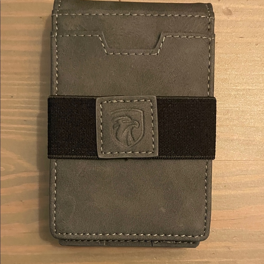 Sophisticated Gray Card Holder with Black Strap